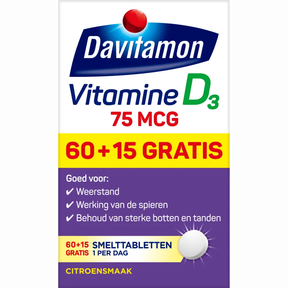 Davitamon vitamine D3 75 mcg smelttabletten