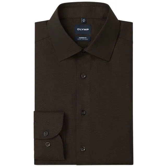 Olymp slim fit overhemd - bruin zwart/bruin