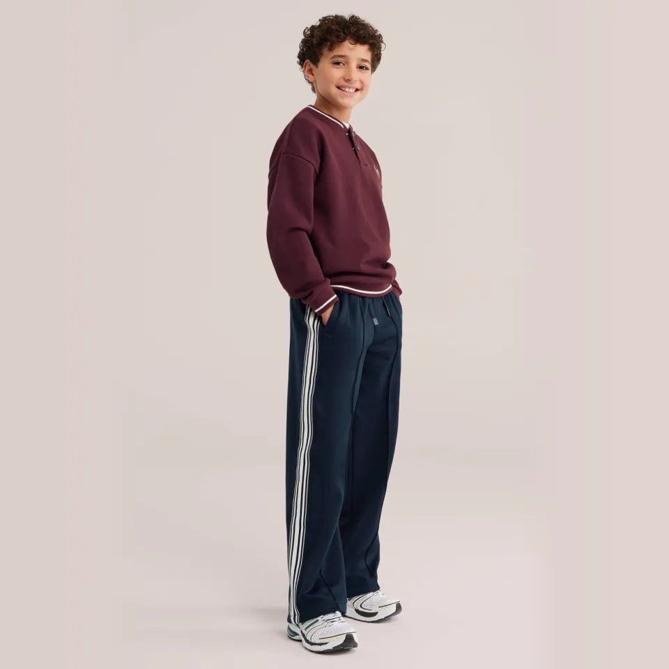 WE Fashion straight leg gestreepte joggingbroek donkerblauw, foto 3