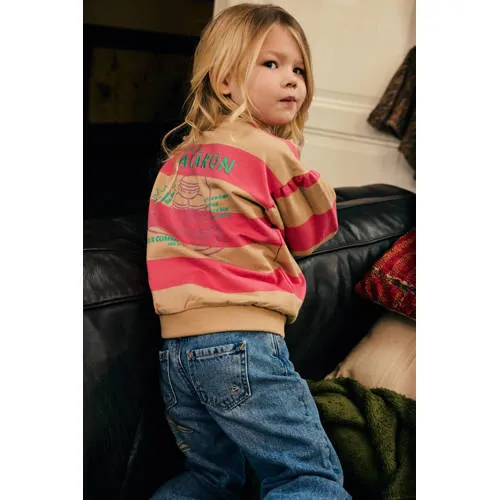 Daily7 rechtvallende gestreepte sweater met backprint - zand, foto 5