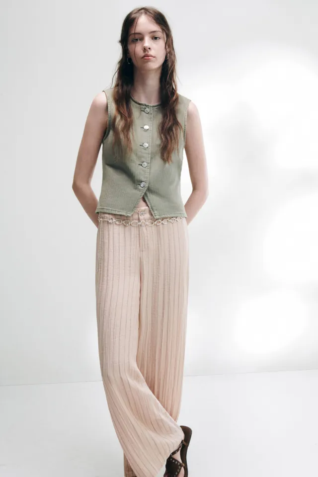 Mango gestreepte pantalon zalm