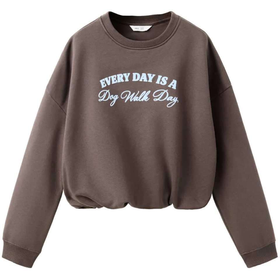 Mango Kids katoenen sweater met tekst - bruin, foto 2