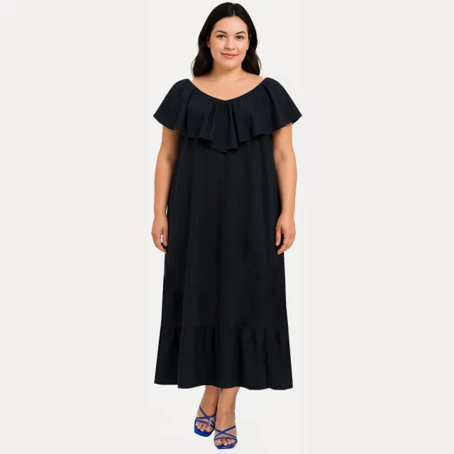 Yoek SOFT jurk met ruches zwart Donkerblauw