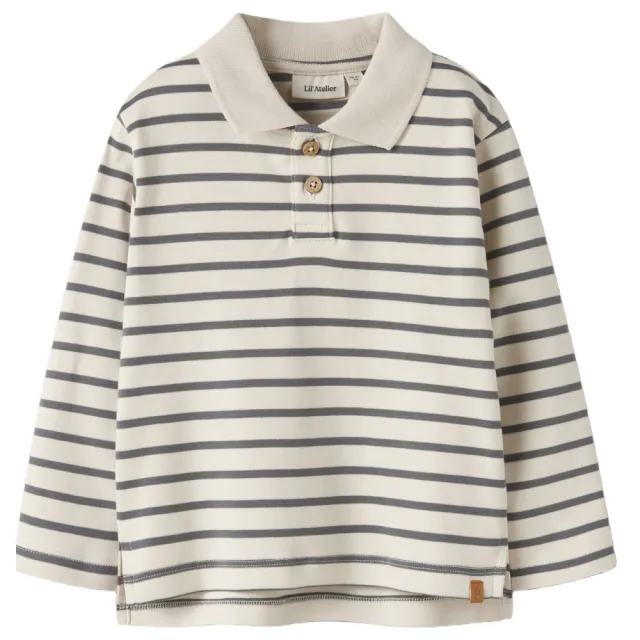 Lil' Atelier MINI loose fit gestreepte polo - ecru Offwhite/grijs
