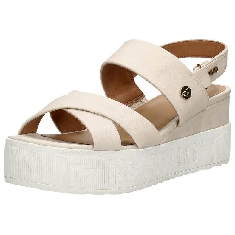 Mustang sandalen met plateauzool gebroken wit, foto 3