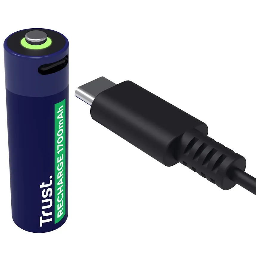 Trust Via USB-C oplaadbare AA-batterijen (2 stuks) Batterij Blauw, foto 2