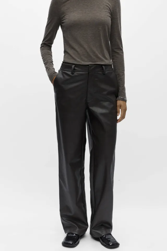 Object wide leg casual broek - donkerbruin, foto 3