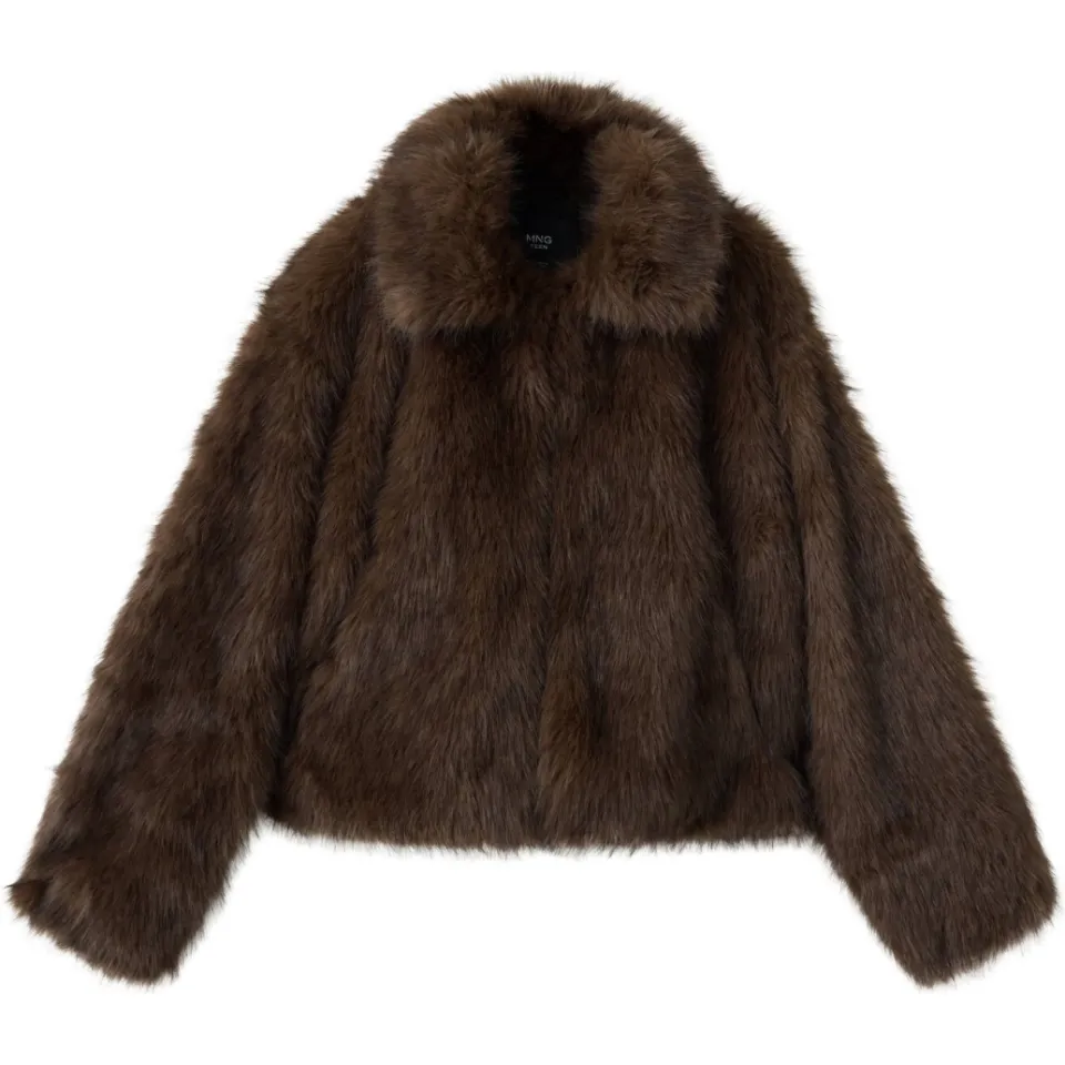 Mango TEEN faux fur jas - bruin, foto 2