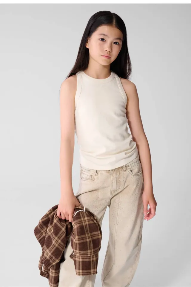 Shoeby mouwloze top beige Bruin