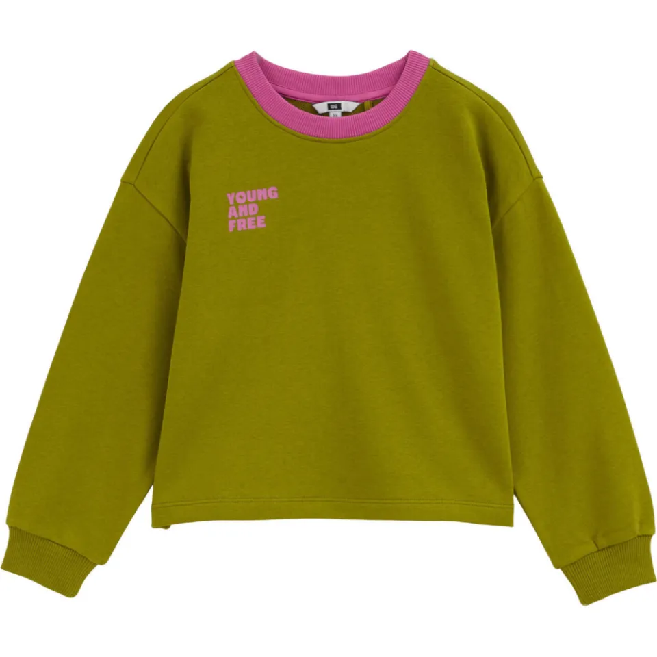 WE Fashion sweater met tekst - olijfgroen/roze, foto 2