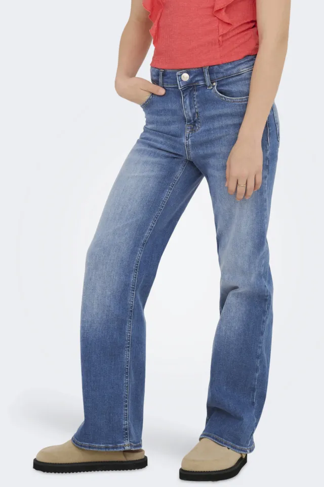 Only KIDS ONLY GIRL high waist wide leg jeans medium blue denim