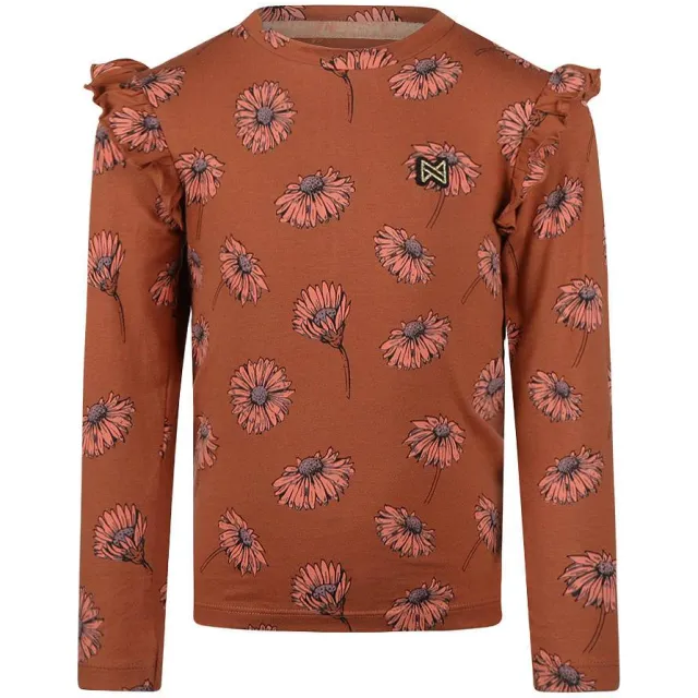 Koko Noko longsleeve met bloemenprint en ruches bruin