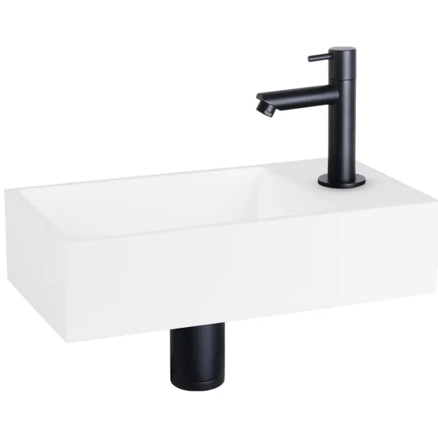 Differnz Fonteinset Differnz Solid Solid Surface 36x18.5x9 cm Wit Met Rechte Kraan Mat Zwart