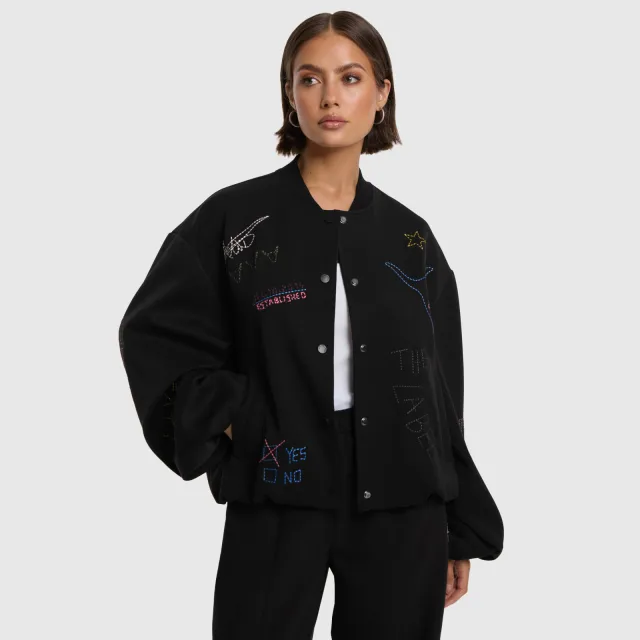 Alix The Label bomberjack met borduursels - zwart