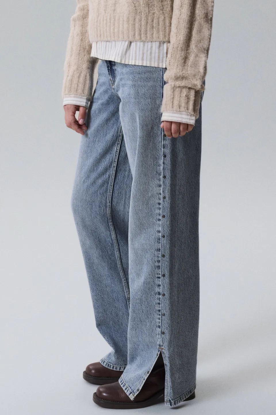 LMTD NLFBIRM straight leg jeans met split en studs - lichtblauw, foto 3