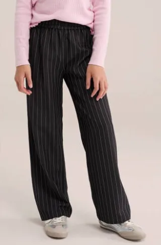 WE Fashion straight leg gestreepte pantalon zwart, foto 4