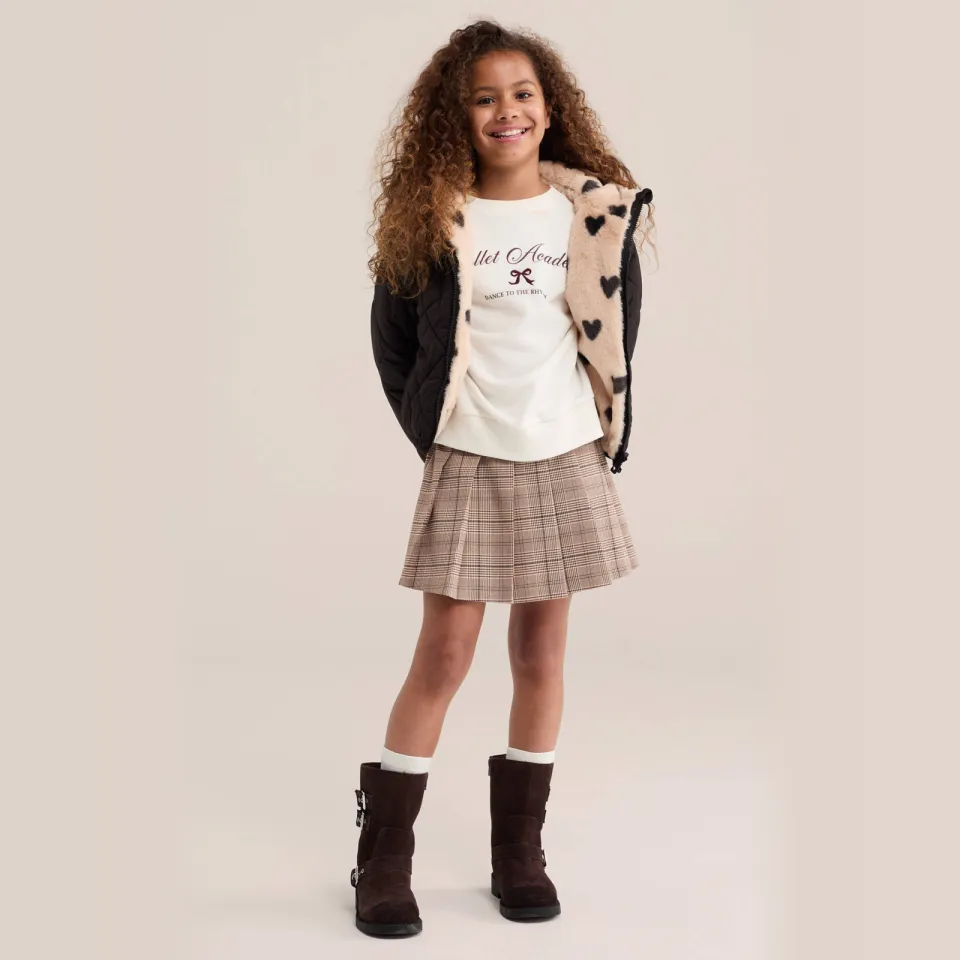 WE Fashion winterjas imitatiebont met hartjes zwar/offwhite, foto 4