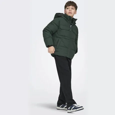 Only & Sons Junior gewatteerde winterjas donkergroen, foto 4