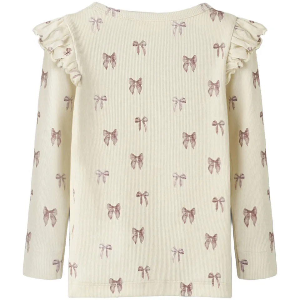 Lil' Atelier MINI FEM KNIT OCO longsleeve met ruches ecru, foto 3