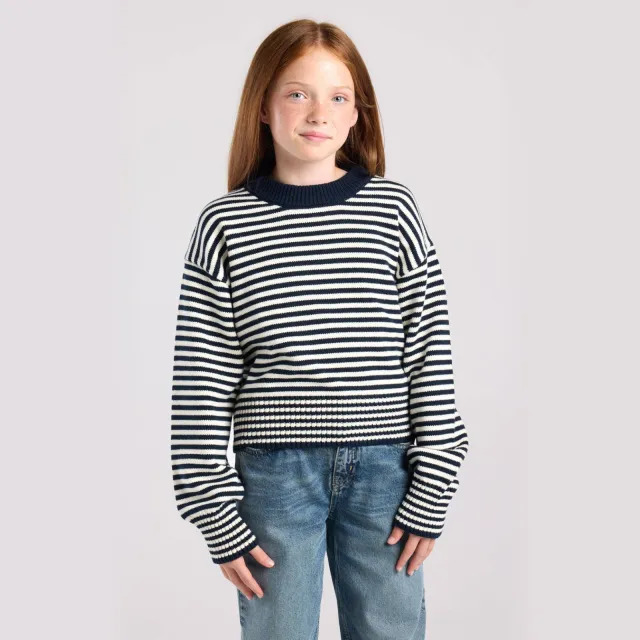 America Today katoenen gestreepte trui - blauw donkerblauw / wit