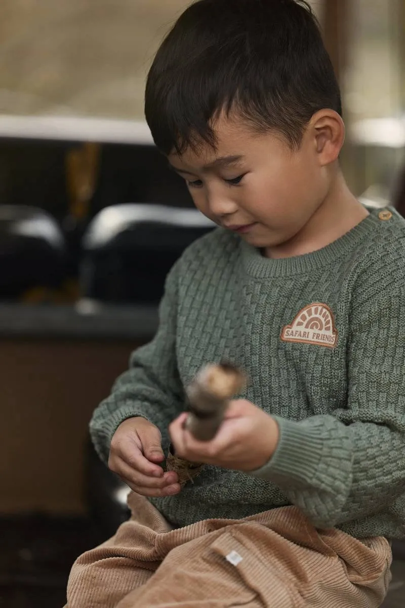 Little Dutch katoenen gebreide trui met patches - groen