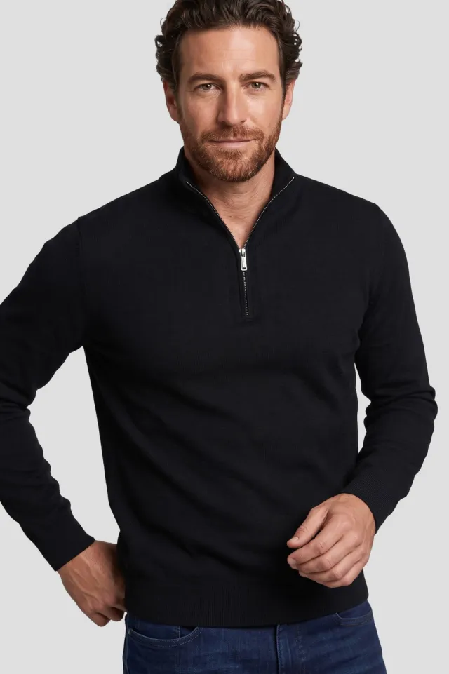 Profuomo wollen regular fit gebreide trui - zwart