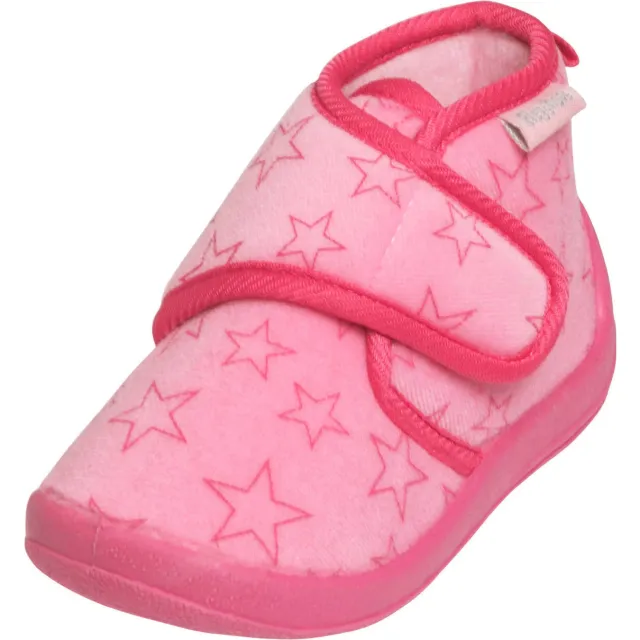Playshoes pantoffels met sterrendessin Velcro roze/donkerroze