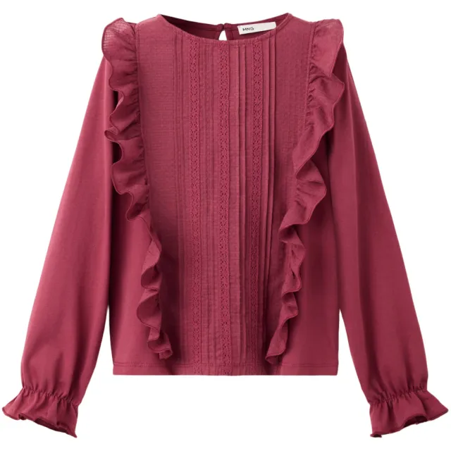 Mango Kids rechtvallende longsleeve met ruches fuchsiaroze