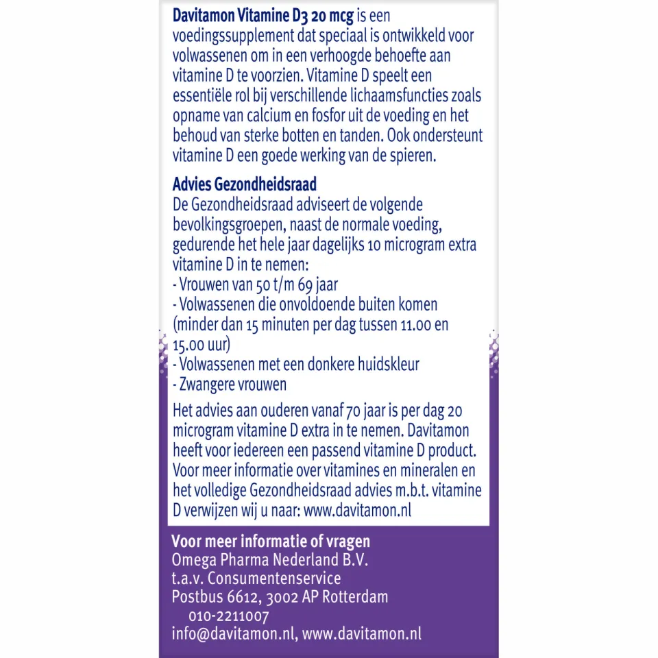 Davitamon Vitamine D3 20 mcg smelttabletten, foto 2