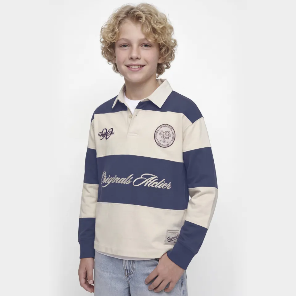 Jack & Jones JUNIOR gestreepte sweater met tekst - marineblauw/ecru, foto 7