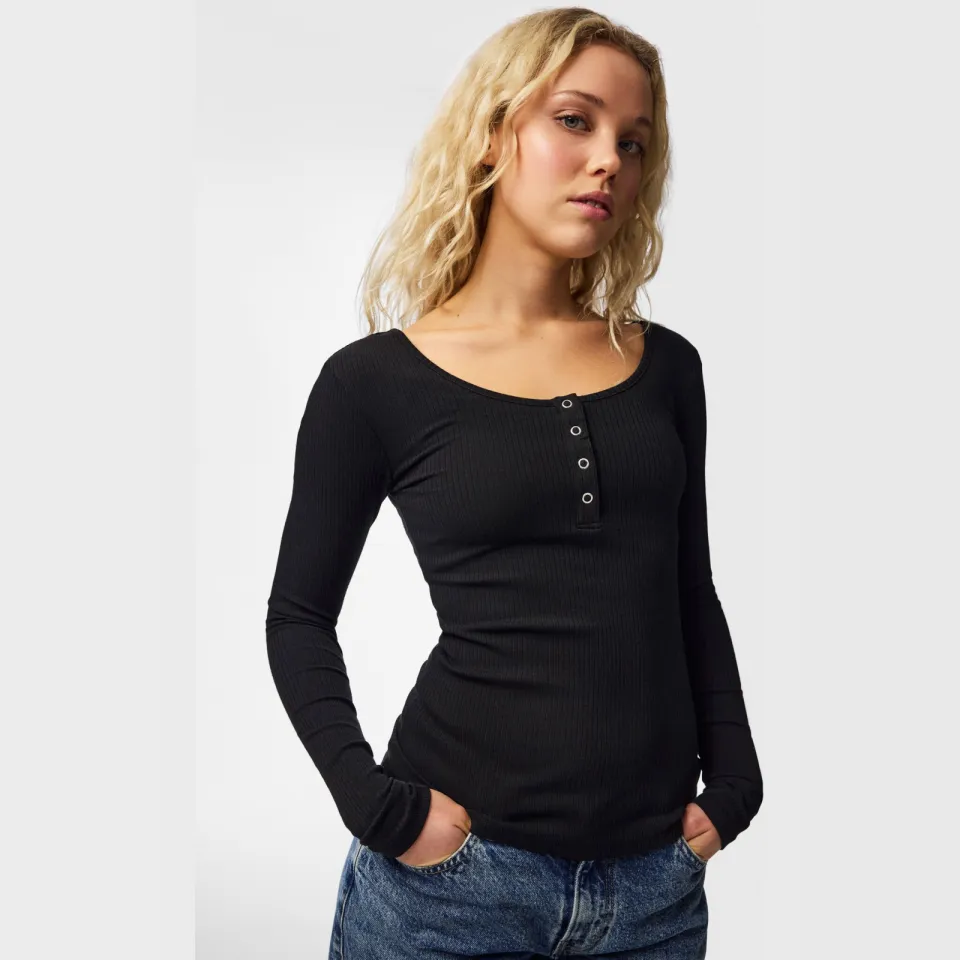 Pieces ribgebreide longsleeve PCKITTE met katoen zwart, foto 7