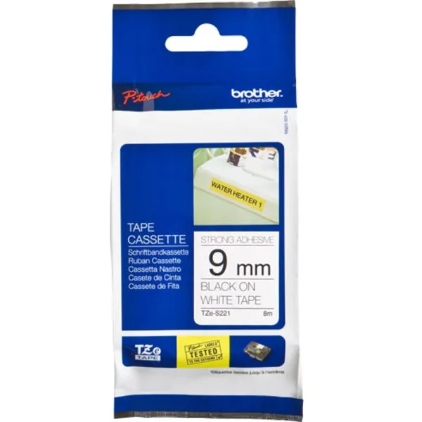 Brother TZe-S221 Tape Zwart op wit (9 mm)