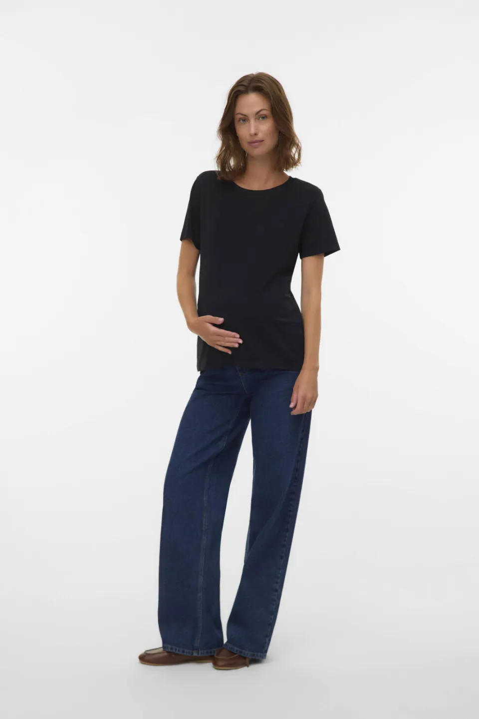 Mamalicious low waist zwangerschaps wide leg jeans dark blue denim