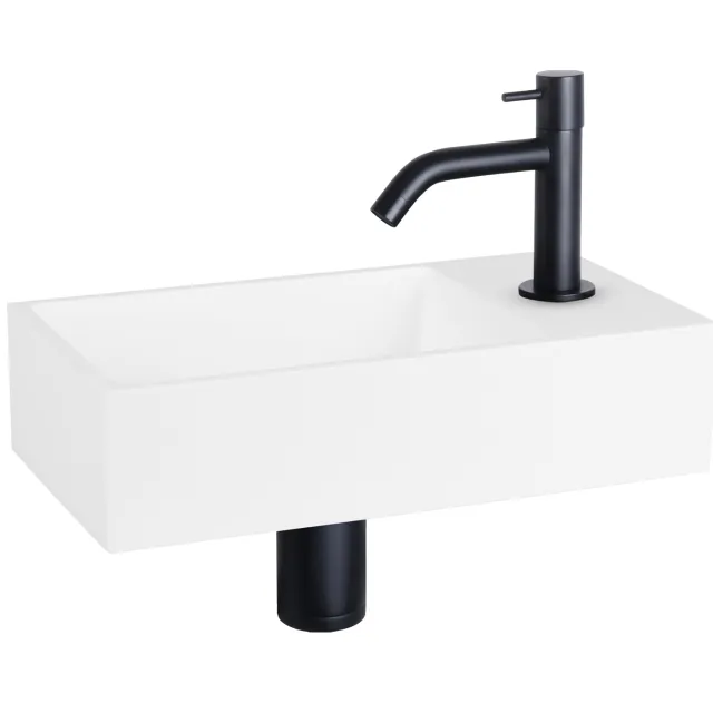 Fonteinset Differnz Solid Solid Surface 36x18.5x9 cm Wit Met Gebogen Kraan Mat Zwart