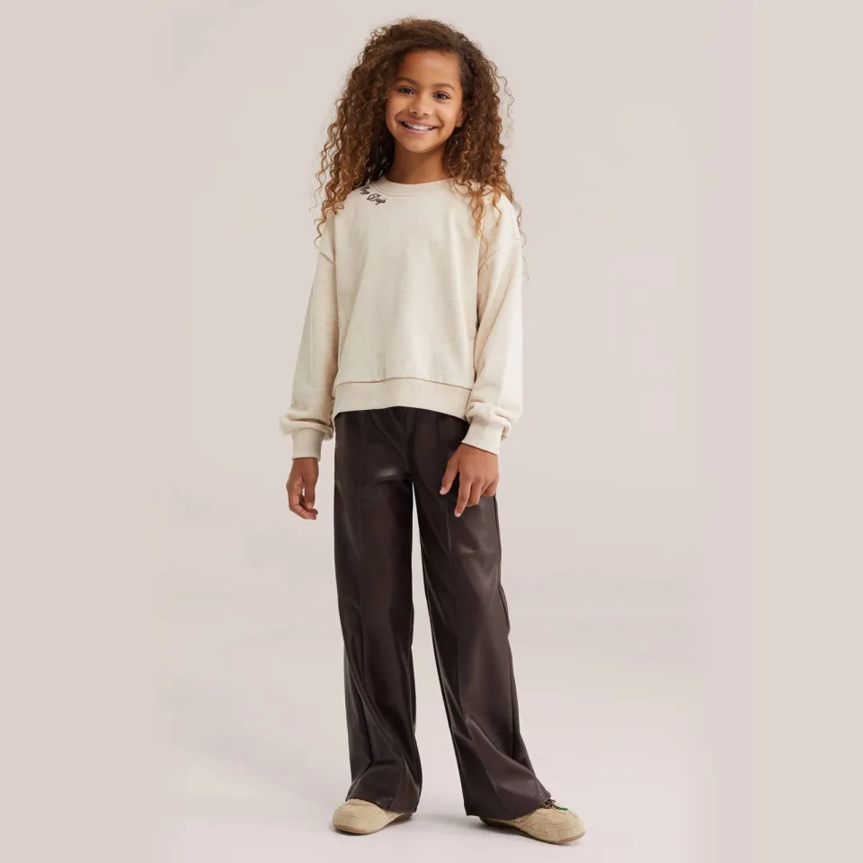WE Fashion imitatieleren straight leg coated broek - donkerbruin