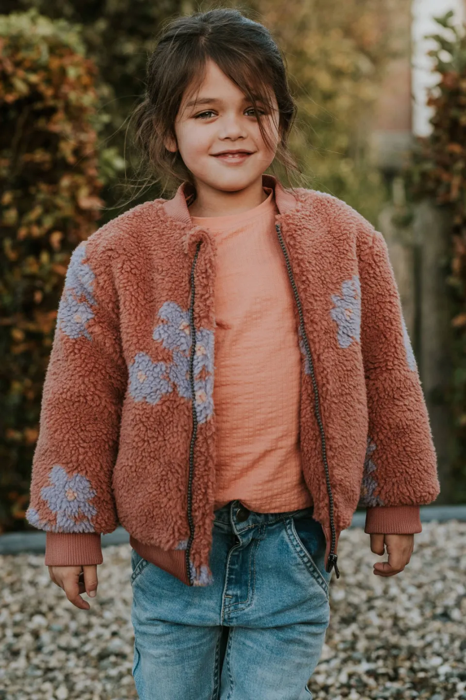 Koko Noko teddy jas met bloemenprint roodbruin, foto 6