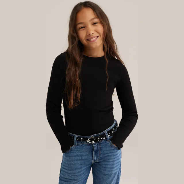 WE Fashion longsleeve zwart stretchkatoen