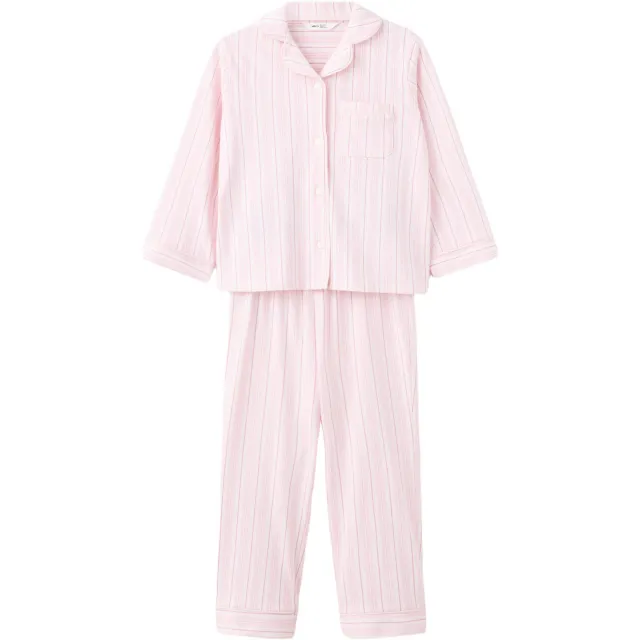 Mango Kids gestreepte pyjama lichtroze Lichtroze/paars/ecru