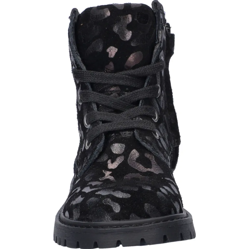 Nelson Kids suède veterboots met panterprint zwart, foto 2