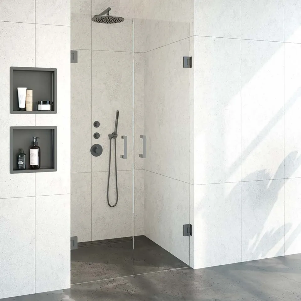 Sanitop BRAUER Void pendeldeuren helder glas 100x200 incl. glascoating PVD gunmetal geborsteld, foto 2