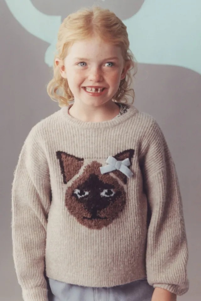 Mango Kids gebreide trui met print - lichtbruin