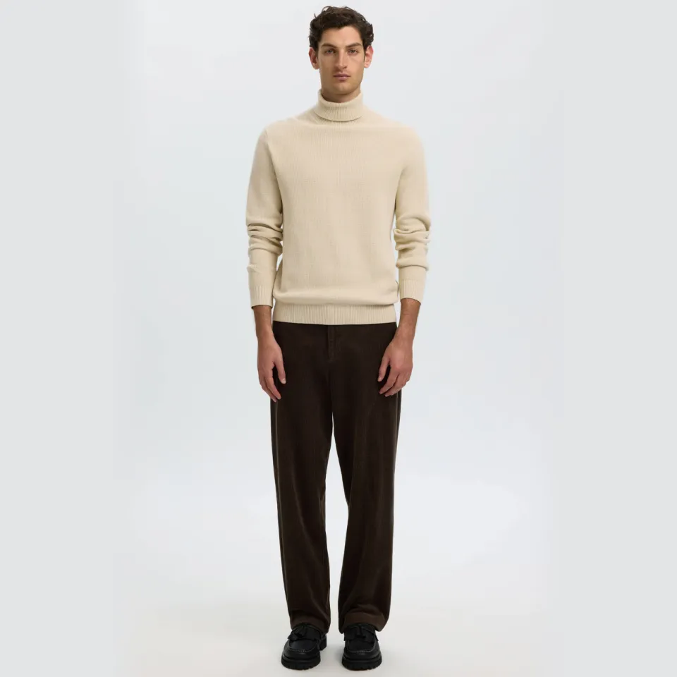 SELECTED MEN Selected katoenen regular fit gebreide coltrui - oatmeal, foto 3