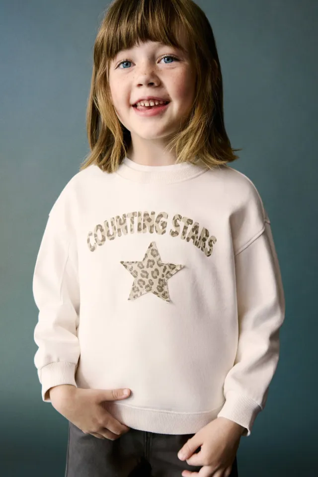 Mango Kids sweater met patches en tekst - wit