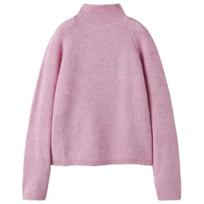 NAME IT KIDS rechtvallende gebreide trui met tekst en wol - roze Meisjes Polyester Opstaande kraag, foto 2