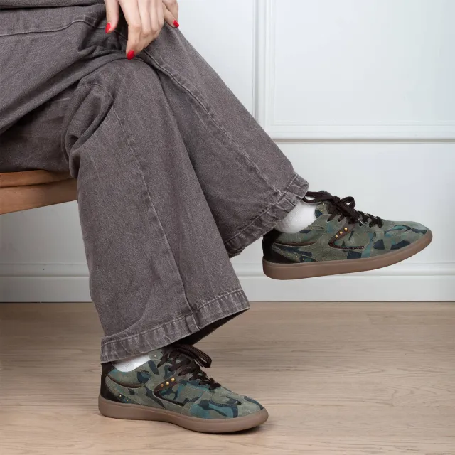 Poelman Skye leren sneakers met studs en print - groen, foto 4