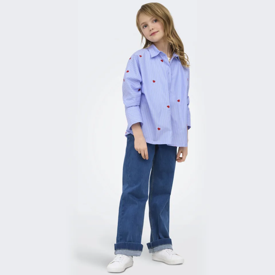 Only gestreepte blouse met hartjes lichtblauw