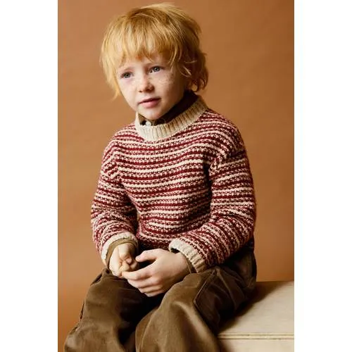 Mango Kids gebreide gestreepte trui met wol - donkerrood, foto 4
