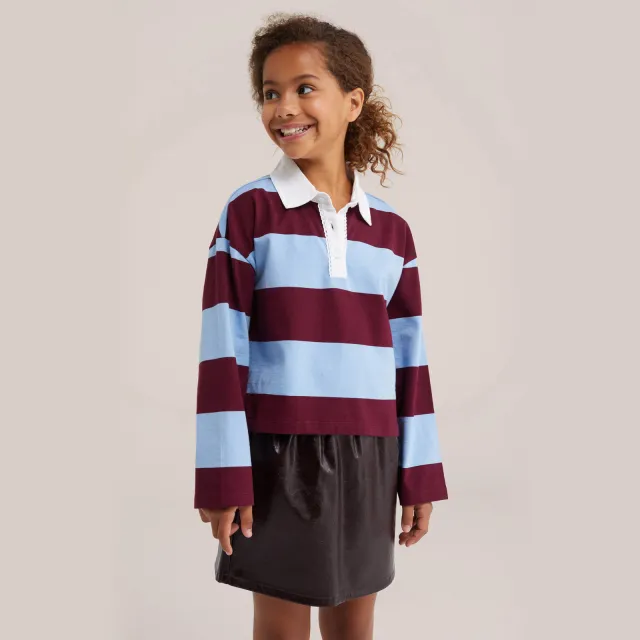 WE Fashion gestreepte polo - donkerrood/lichtblauw