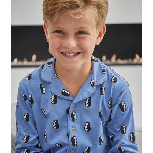 Little Label pyjama met pinguïn print klassieke kraag blauw, foto 3
