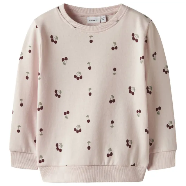 NAME IT MINI sweater met kersenprint lichtroze